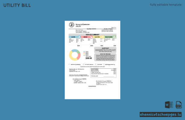 USA, Pennsylvania, Quakertown Borough, Stromrechnung im Word- und PDF-Format – Beispielvorschau